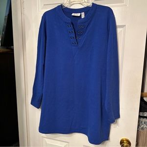 D&Co Essentials XL Blue pullover Womens Long  Sleeve Tunic Cotton Spandex Blue
